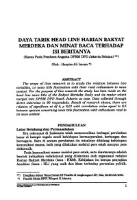 Daya Tarik Headline Harian Rakyat Merdeka dan Minat Baca terhadap Isi Beritanya: Kasus pada Pembaca Anggota DPRM DPD Jakarta Selatan