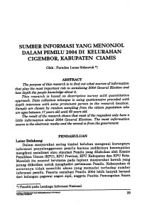 Sumber Informasi yang Menonjol dalam Pemilu 2004 di Kelurahan Cigembor, Kabupaten Ciamis