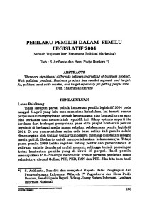 Perilaku Pemilih dalam Pemilu Legislatif 2004: Sebuah Tinjauan dari Fenomena Political Marketing