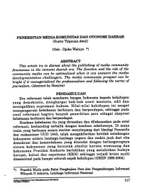 Penerbitan Media Komunitas dan Otonomi Daerah: Sebuah Tinjauan Awal