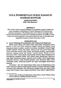 Pola Pemberitaan Surat Kabar di Daerah Konflik: Kasus di Poso