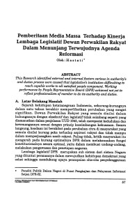 Pemberitaan Media Massa terhadap Kinerja Lembaga Legislatif Dewan Perwakilan Rakyat dalam Menunjang Terwujudnya Agenda Reformasi