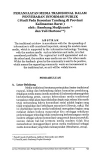 Pemanfaatan Media Tradisional dalam Penyebaran Informasi Publik: Studi pada Kesenian Tundang di Provinsi Kalimantan Barat