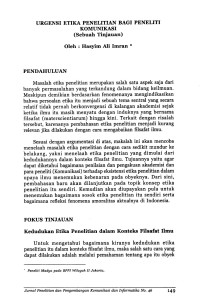 Urgensi Etika Penelitian bagi Peneliti Komunikasi: Sebuah Tinjauan