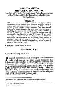 Agenda Media mengenai Isu Politik: Analisis Isi terhadap Berita mengenai Status Kepemimpinan Akbar Tanjung di DPR-RI dalam Surat Kabar Kompas