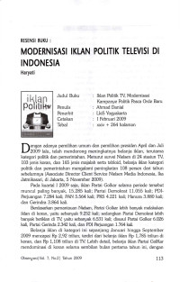 Image of Resensi Buku: Modernisasi Iklan Politik Televisi di Indonesia