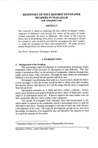 Responses of Post Reform Newspaper Readers in Makassar