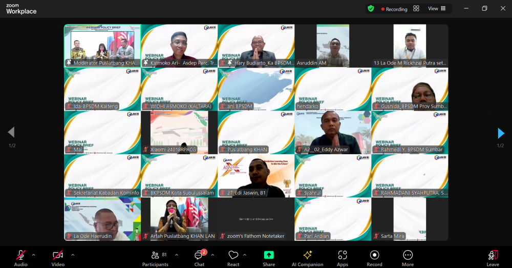 Gambar: Foto WEBINAR POLICY BRIEF PKN Tingkat II Angkatan XVII Puslatbang KHAN LAN: Transformasi Tata Kelola Pemerintahan Berbasis Digital melalui Pengembangan Sumber Daya Manusia