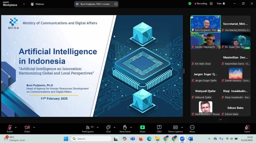 Gambar: Foto Kegiatan Kepala BPSDM Komdigi Hadiri Webinar EuroCham: Dorong Kolaborasi Global dan Lokal dalam Inovasi Berbasis AI