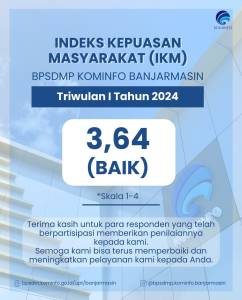 Hasil Survey Indeks Kepuasan Masyarakat (IKM) BPSDMP Kominfo Banjarmasin Triwulan I Tahun 2024 