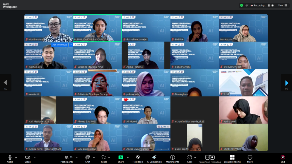 Gambar: BLSDM Komdigi Bandung dan Politeknik PIKSI INPUT Serang Selenggarakan Pelatihan Pemasaran Digital Berbasis Kecerdasan Artifisial Secara Daring