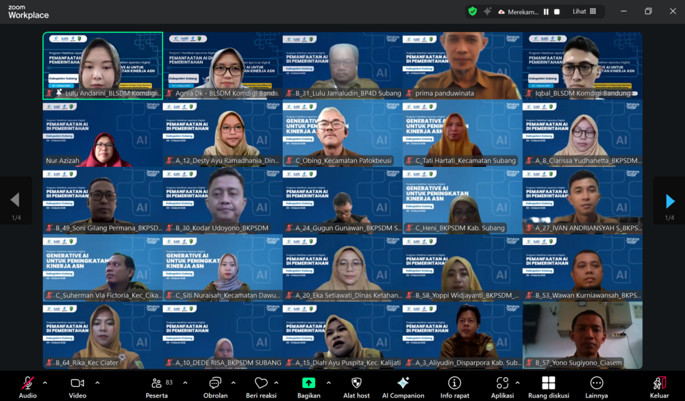 Gambar: BLSDM Komdigi Bandung dan BKPSDM Kabupaten Subang Gelar Pelatihan Aparatur Digital Pemanfaatan AI Secara Daring