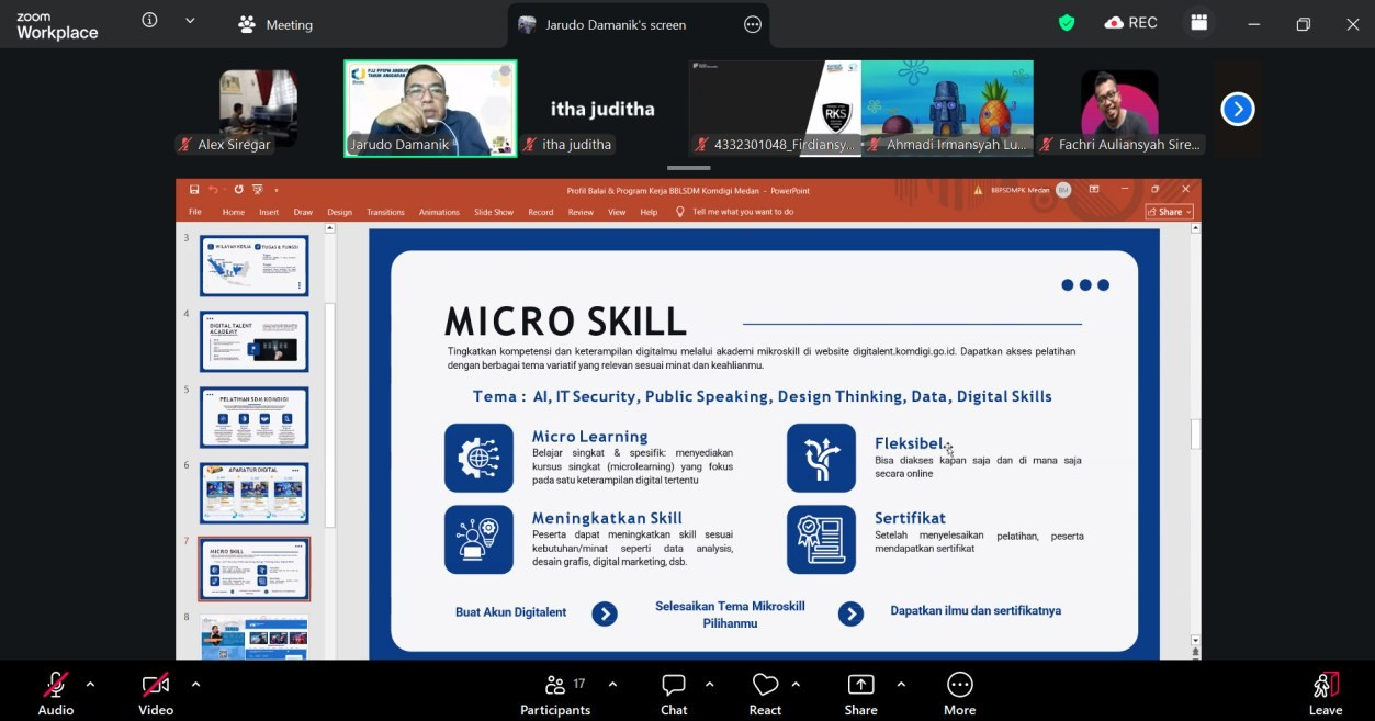 Jarudo Damanik sosialisasikan Pelatihan Mikroskill secara daring.